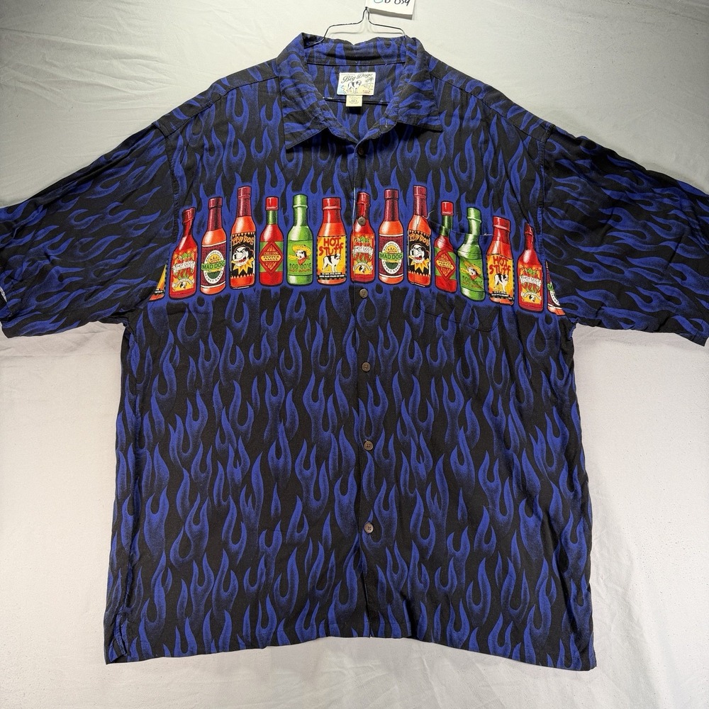 Big Dogs Hawaiian Shirt Mens 3XLT Multicolor Button Up Rayon Hot Sauce Flames
